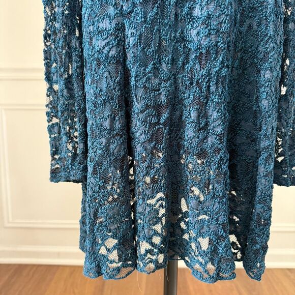 Free People Teal Lace Velvet Trim Long Sleeve Mini Dress M - Picture 7 of 11
